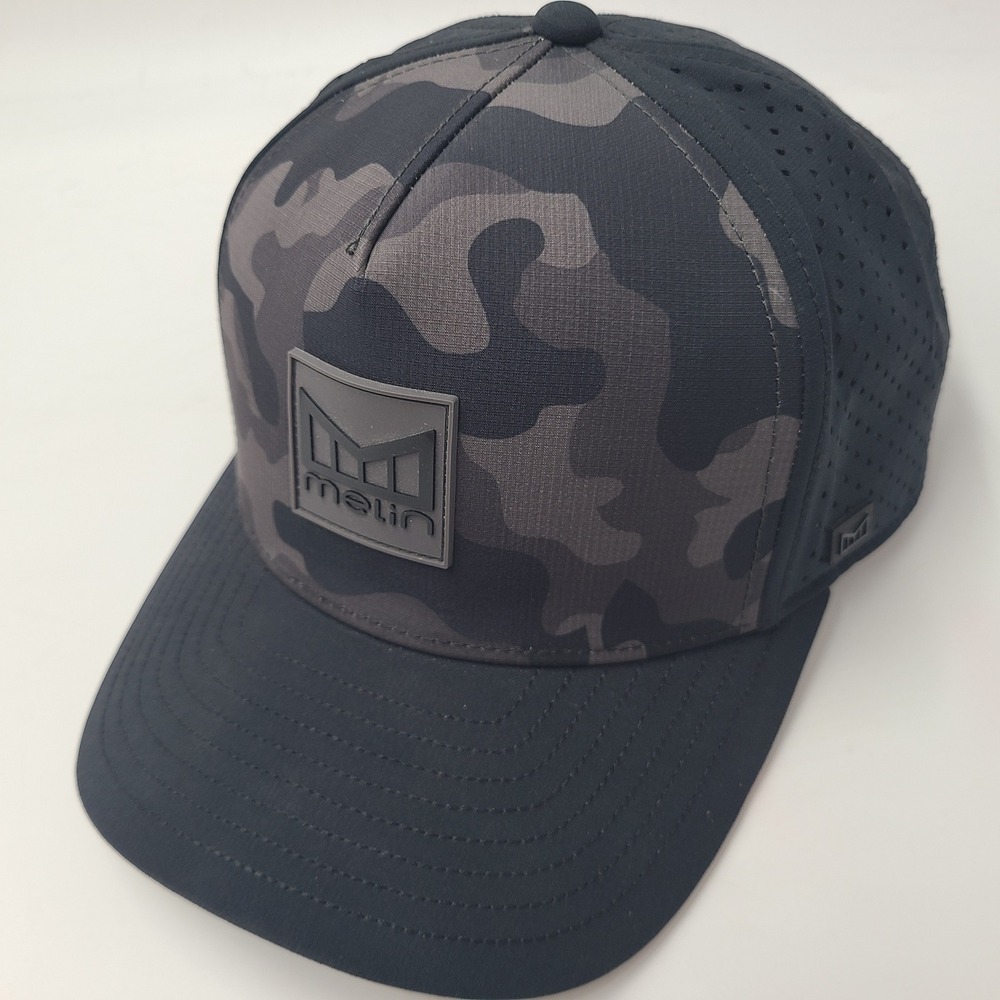 Melin Hat Snapback Mesh Black Gray Camo Odyssey Hydro Perforated Golf Classic